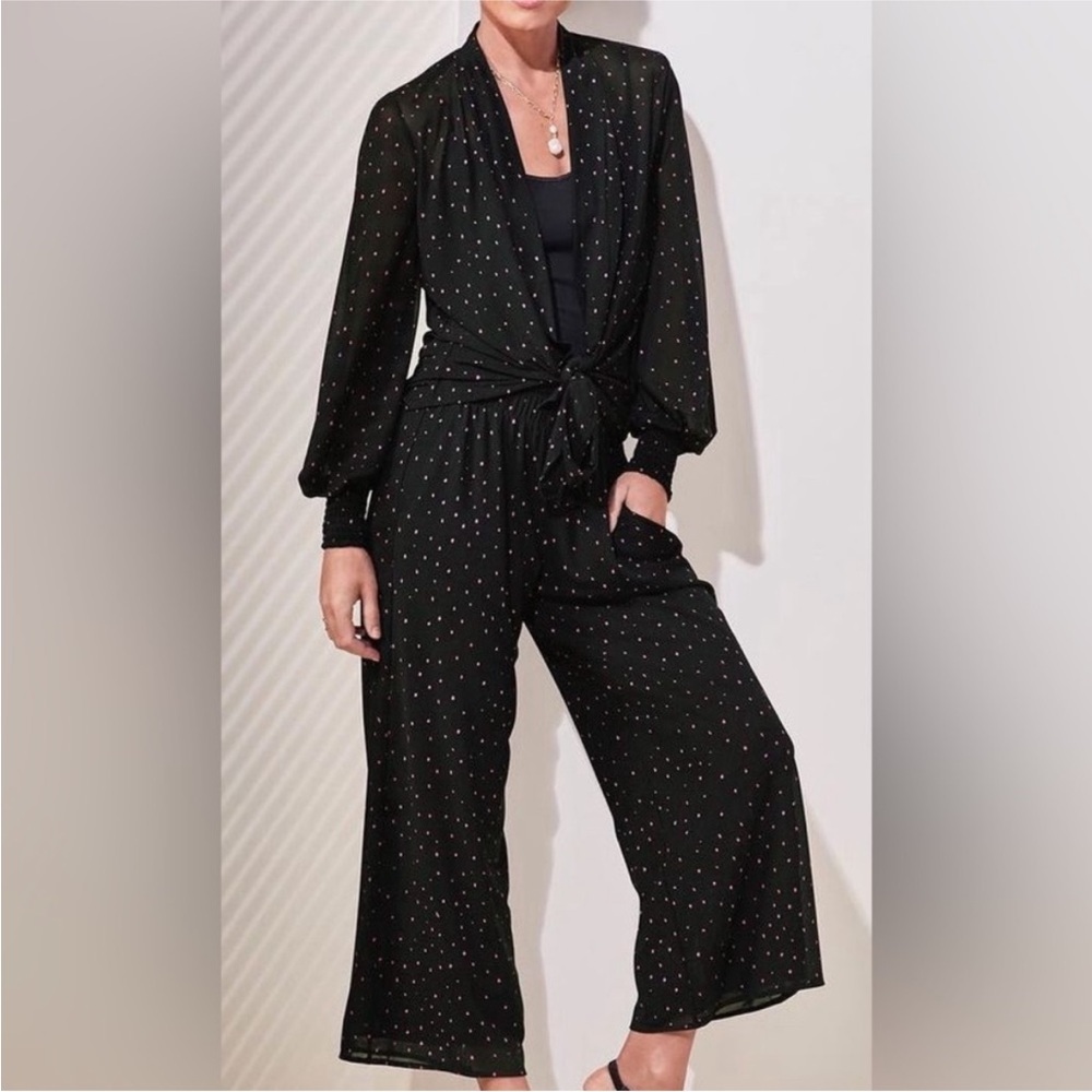 Cabi Impetuous Topper and Crop Pants #5978 Black Pink Dot Size XS